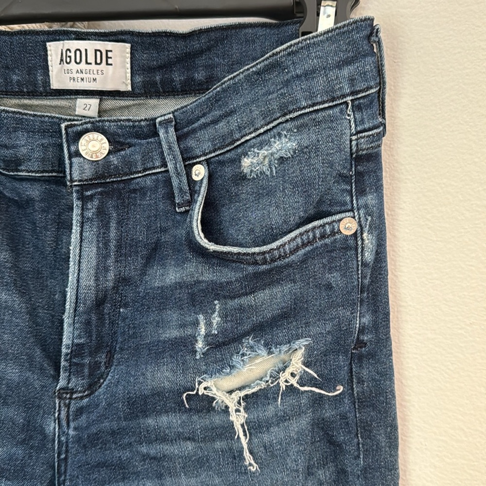 AGOLDE Dark Wash Distressed Skinny Jeans - Picture 3 of 13